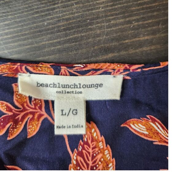BeachLunchLounge Mini Dress Large‎ Blue Orange Floral Print Size Large Waist Tie - Picture 7 of 9